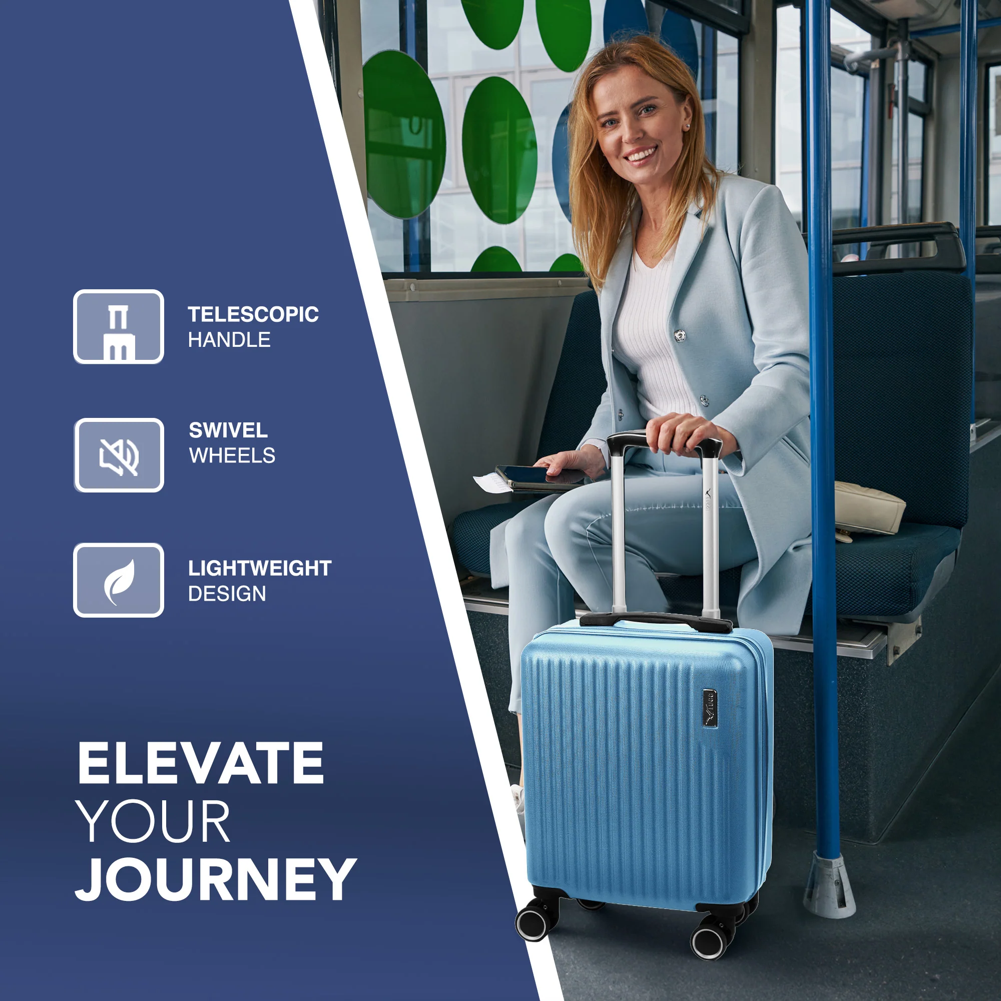 Vacay 15” Suitcase ABS Luggage, Aluminium Trolley Handle, 360° Spinner Wheels - Airline Compatible (45 x 33x 20cm) - Skyblue - Image 7